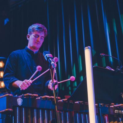 Jonny Mansfield, staff at Guildhall School of Music & Drama, playing percussion